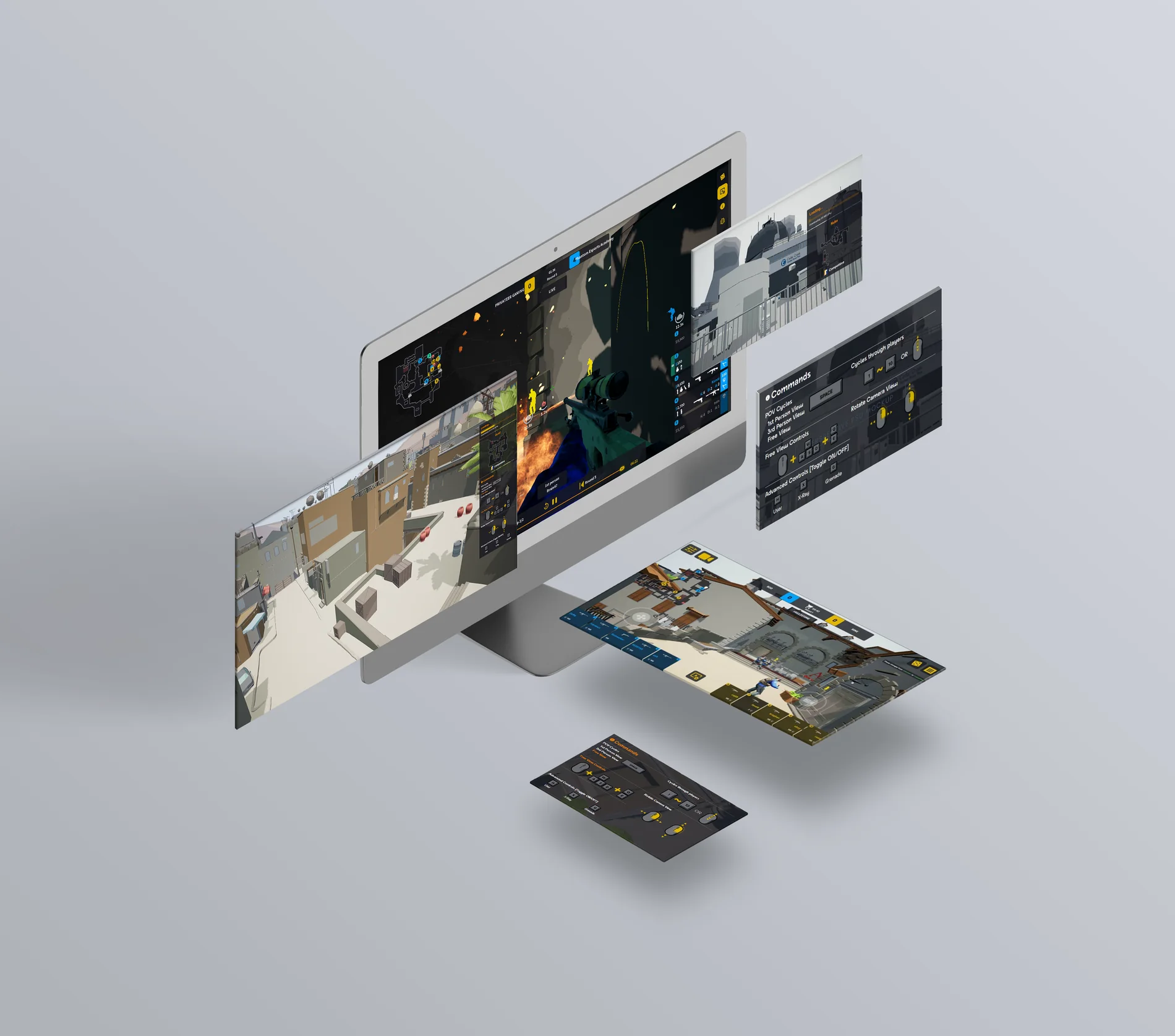 BetPeek across desktop and mobile — live match view, spectator controls and 3D map replay